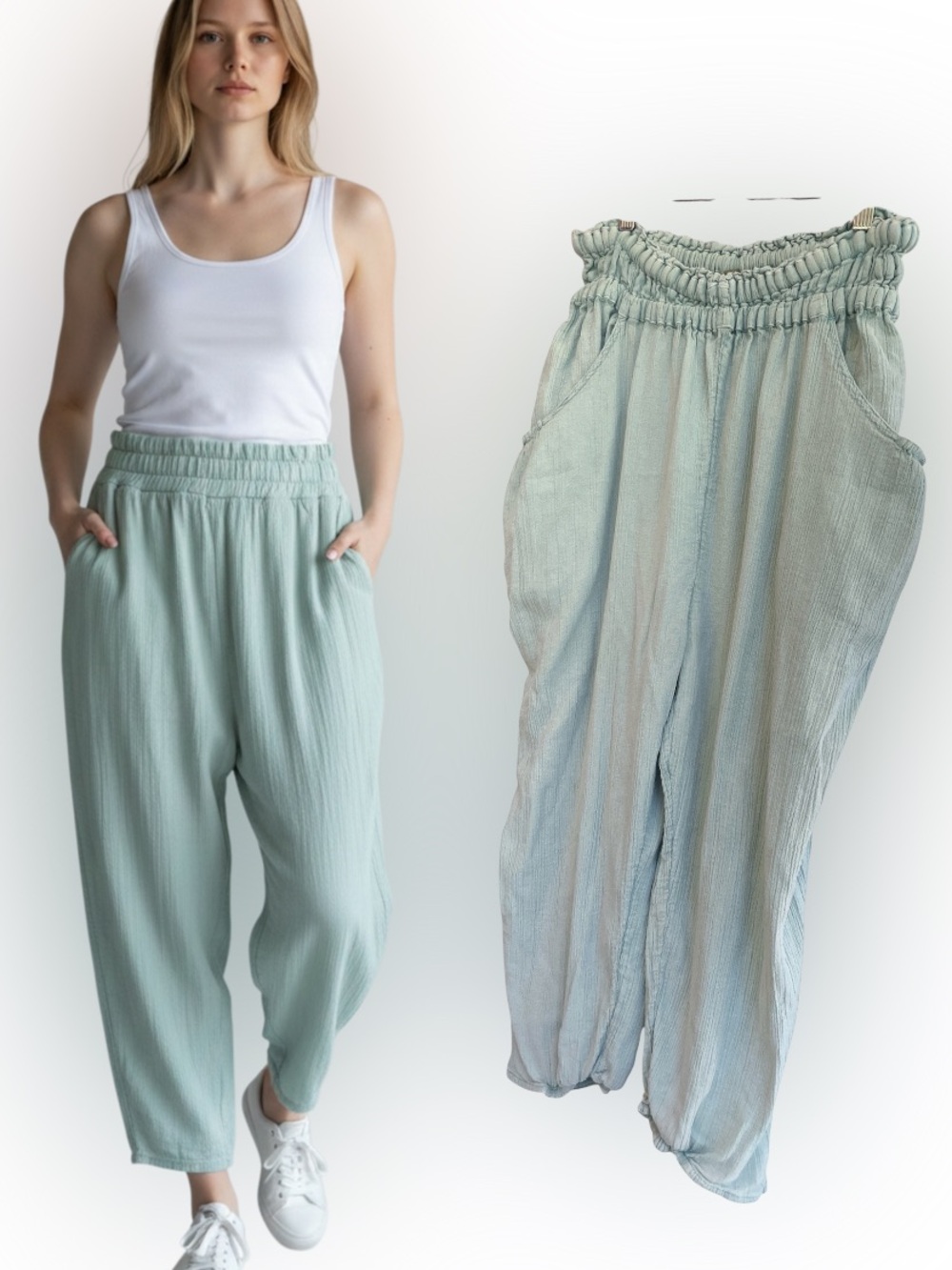 Soft baby blue Gauze Jogger Pants | Boho Lounge Comfort | S/P